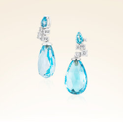15,20 Karat Pırlantalı Swiss Blue Topaz Drop Küpe 