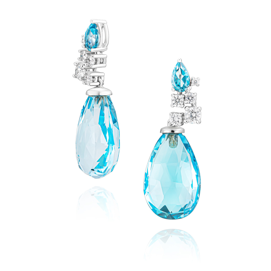 15,20 Karat Pırlantalı Swiss Blue Topaz Drop Küpe - PR01413 - Pare Pırlanta