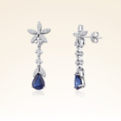 3,62 Karat Pırlantalı Safir Fantezi Küpe 