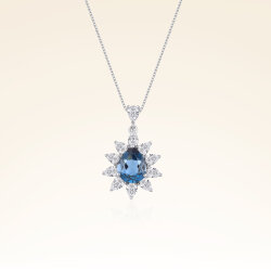 4,05 Karat Damla Pırlantalı London Blue Topaz Kolye 