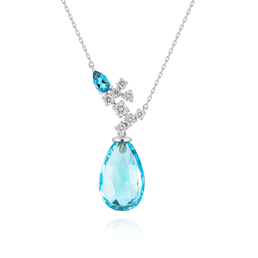 7,70 Karat Pırlantalı Swiss Blue Topaz Drop Kolye - PR01411 - Pare Pırlanta