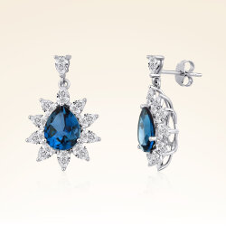 8,30 Karat Damla Pırlantalı London Blue Topaz Küpe 