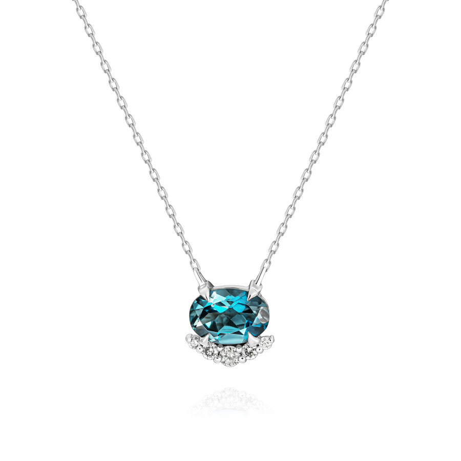 1,00 Karat Oval London Blue Topaz Pırlantalı Kolye - PR01142 - Pare Pırlanta